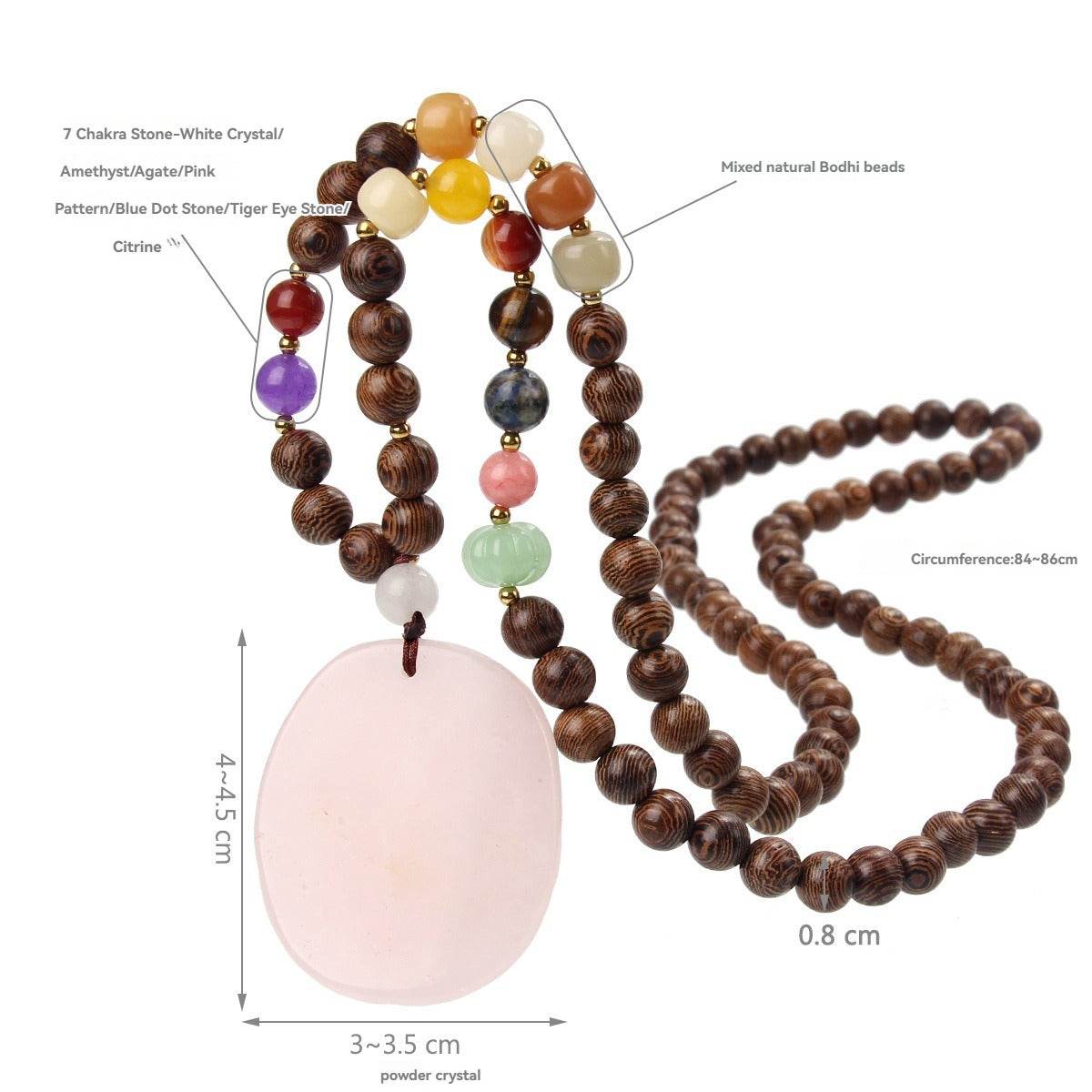 Seven Chakra Stone Bodhi Crystal Pendant - Bestows good luck