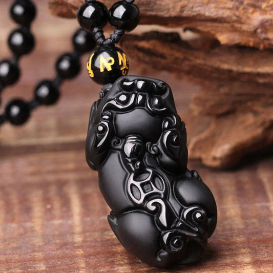 Black Obsidian Pixiu Necklace - Wealth Protection