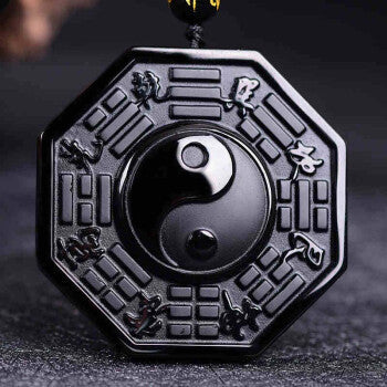 Obsidian Yin and Yang Necklace - Bagua Pendant