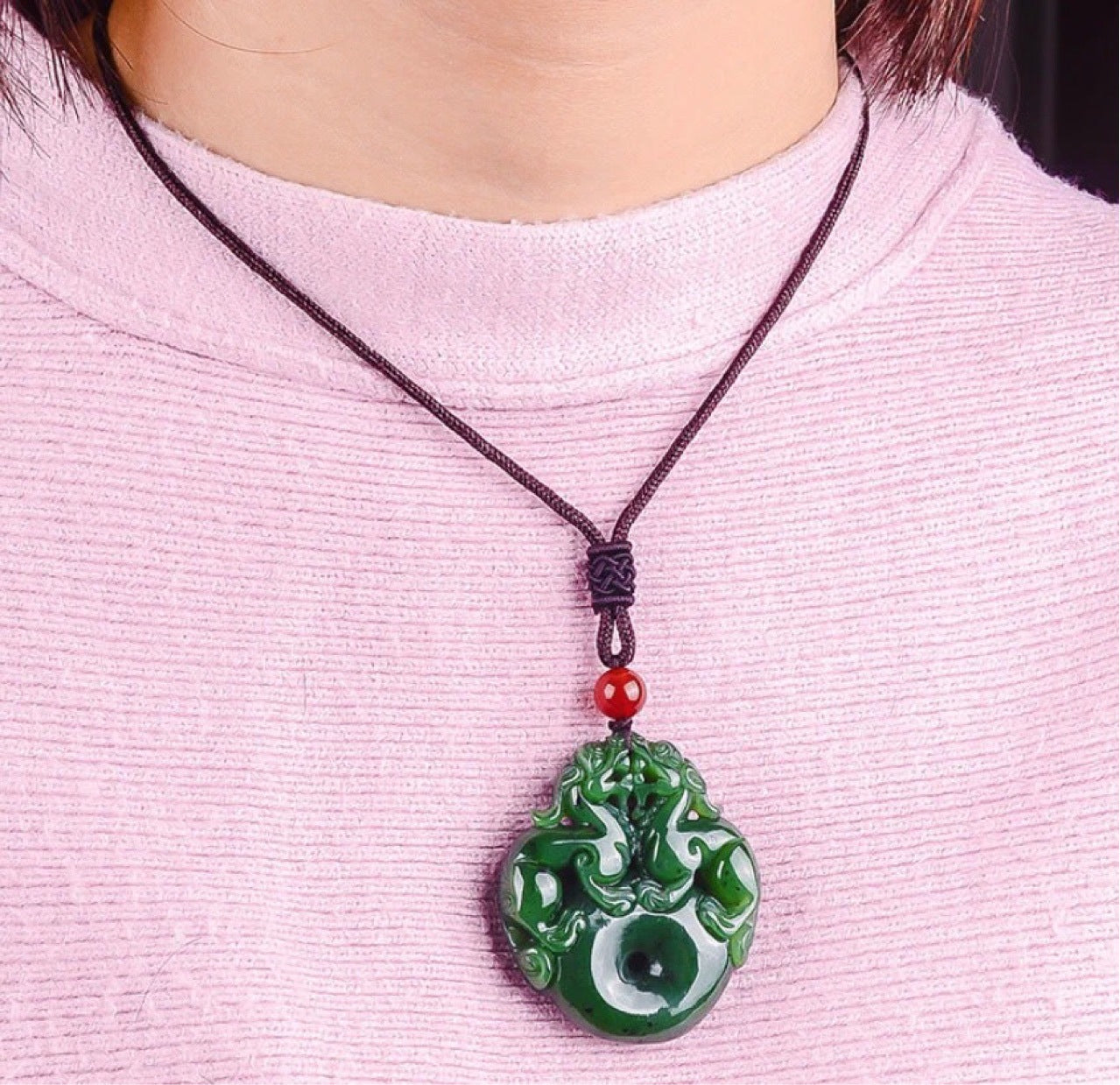 Lucky Double Pixiu Hetian Jade Necklace - Fulfill Dreams & Money Luck