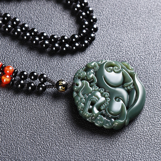 Hetian jade pixiu pendant - gambling wealth guardian pendant