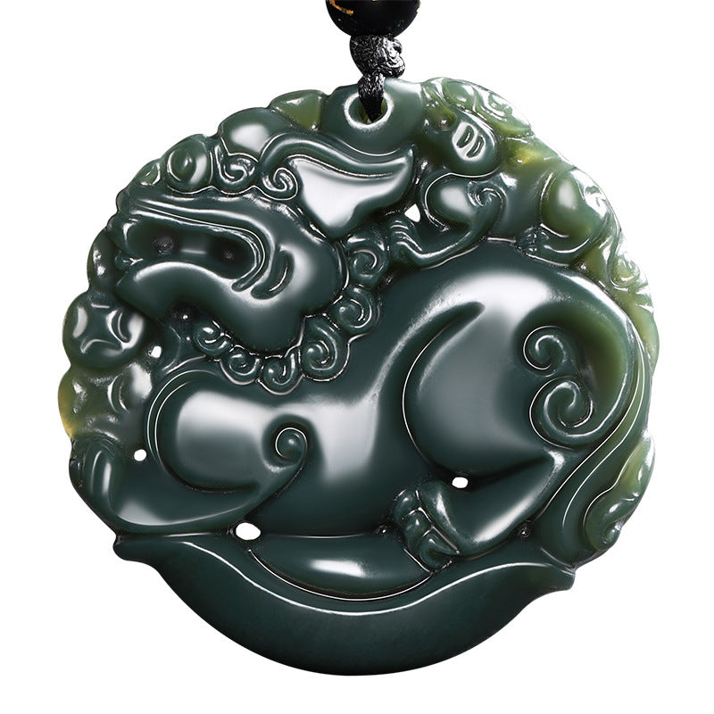 Hetian jade pixiu pendant - gambling wealth guardian pendant