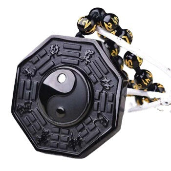 Obsidian Yin and Yang Necklace - Bagua Pendant