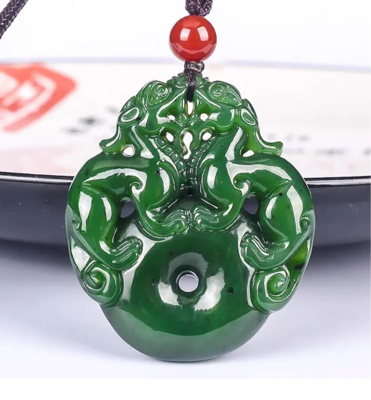 Lucky Double Pixiu Hetian Jade Necklace - Fulfill Dreams & Money Luck