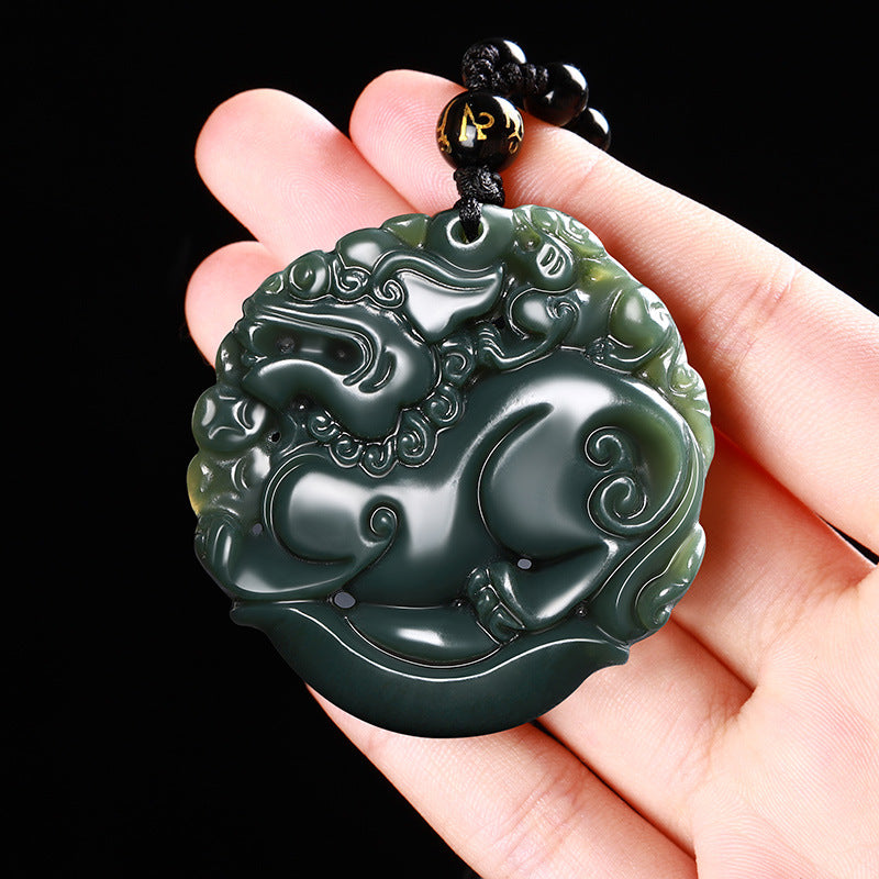 Hetian jade pixiu pendant - gambling wealth guardian pendant